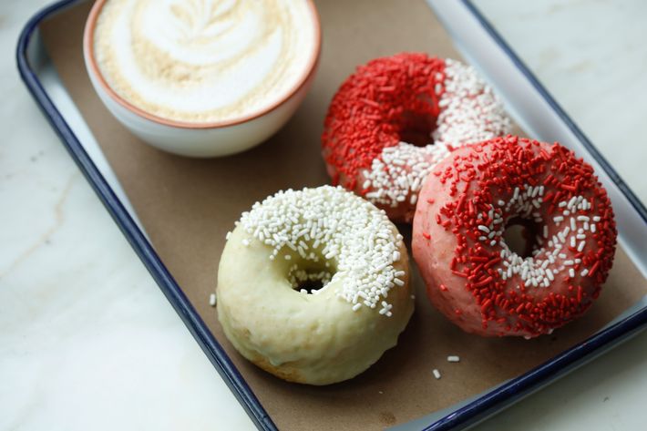 Housemade doughnuts: Snow Creek Berry, Salted Dark Chocolate.