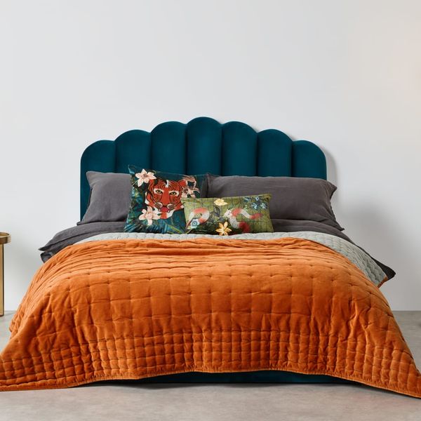 Burnt Orange Cotton Velvet Bedspread