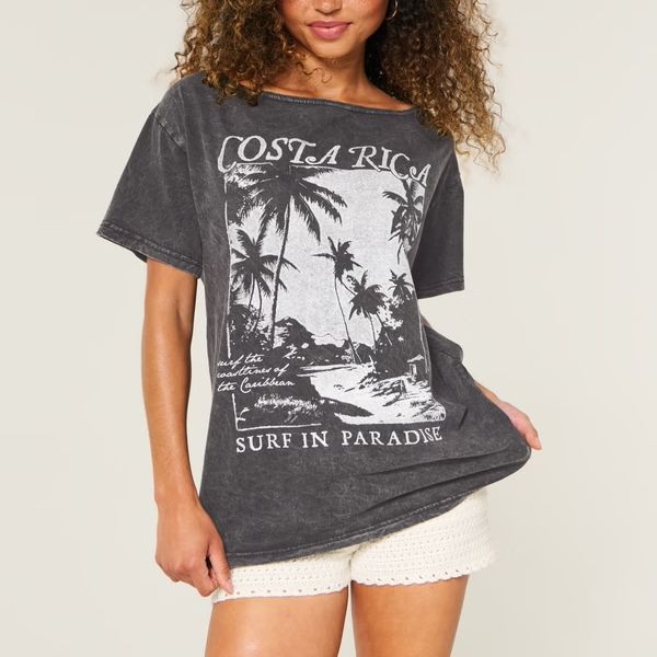 Hollister Oversized Off-the-Shoulder Costa Rica Graphic Tee