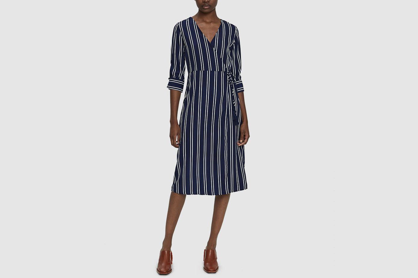 pinstripe wrap dress