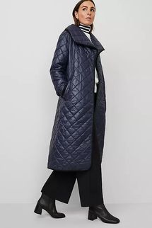 Ann Taylor Petite Quilted Drape Collar Belted Puffer Coat