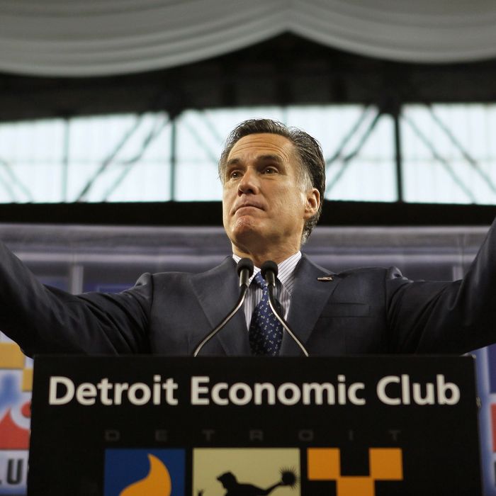 Republican presidential candidate, former Massachusetts Gov. Mitt Romney speaks to members of the Detroit Economic Club during a luncheon at Ford Field on February 24, 2012.