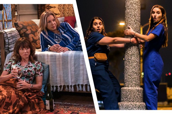 Linda Cardellini and Christina Applegate in Dead to Me; Beanie Feldstein and Kaitlyn Dever in Booksmart.