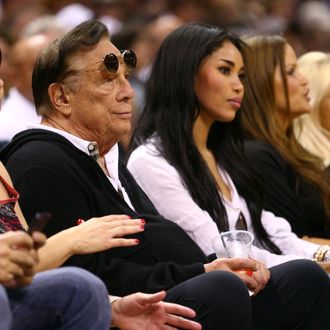 SAN ANTONIO, TX - MAY 19: (2nd L) Team owner Donald Sterling of the Los Angeles Clippers watches the San Antonio Spurs play against the Memphis Grizzlies during Game One of the Western Conference Finals of the 2013 NBA Playoffs at AT&T Center on May 19, 2013 in San Antonio, Texas. NOTE TO USER: User expressly acknowledges and agrees that, by downloading and or using this photograph, User is consenting to the terms and conditions of the Getty Images License Agreement. (Photo by Ronald Martinez/Getty Images) *** Local Caption *** Donald Sterling