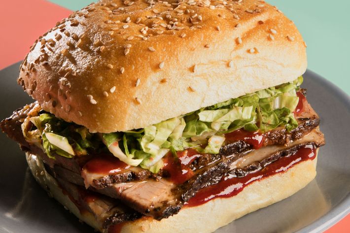 The kimchee-and-smoked-brisket sandwich.