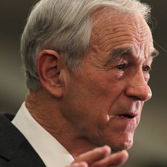 SPRINGFIELD, VA - FEBRUARY 28: Republican Presidential candidate and U.S. Rep. Ron Paul (R-TX) speaks to supporters during a primary night party February 28, 2012 in Springfield, Virginia. According to early exit polls, Mitt Romney has a very slim lead over Rick Santorum in Michigan's primary, with Romney projected to win the Arizona primary. Voters in Michigan and Arizona went to the polls today to pick their choice for the Republican presidential nominee. (Photo by Alex Wong/Getty Images)