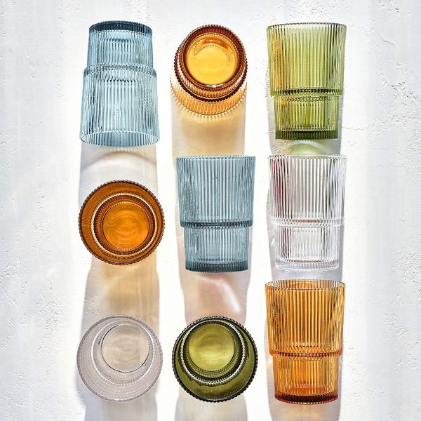 Crate & Barrel Atwell Stackable Ribbed Double Old-Fashioned Glass