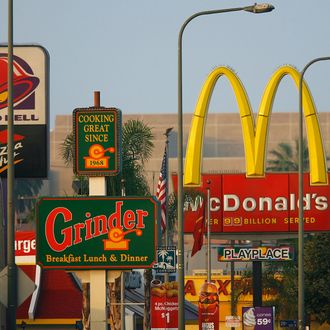 Fast-food restaurants thrive in one of the poorest areas of Los Angeles on July 24, 2008 in the South Los Angeles area of Los Angeles, California.