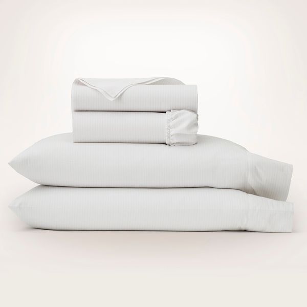 Boll & Branch Signature Hemmed Sheet Set - White/Oak Delicate Stripe