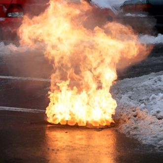 Two people were injured when a several manholes exploded from salt water seeping into transformers on Prospect Park West and 5th Street in Park Slope, Brooklyn this afternoon. 