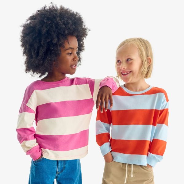 Primary Kids Long Sleeve Easy Tee in Rugby Stripe
