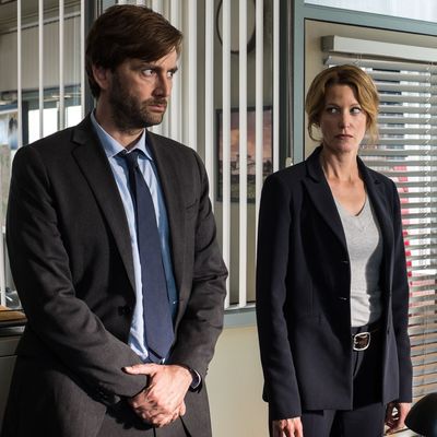 GRACEPOINT: Detectives Emmett Carver (David Tennant, L) and Ellie Miller (Anna Gunn, R) race against the clock to find out who killed Danny Solano in 
