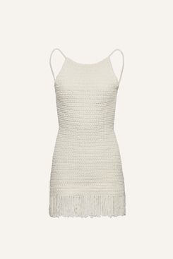 Magda Butrym Chenille Fringe Crochet Mini Dress In Cream