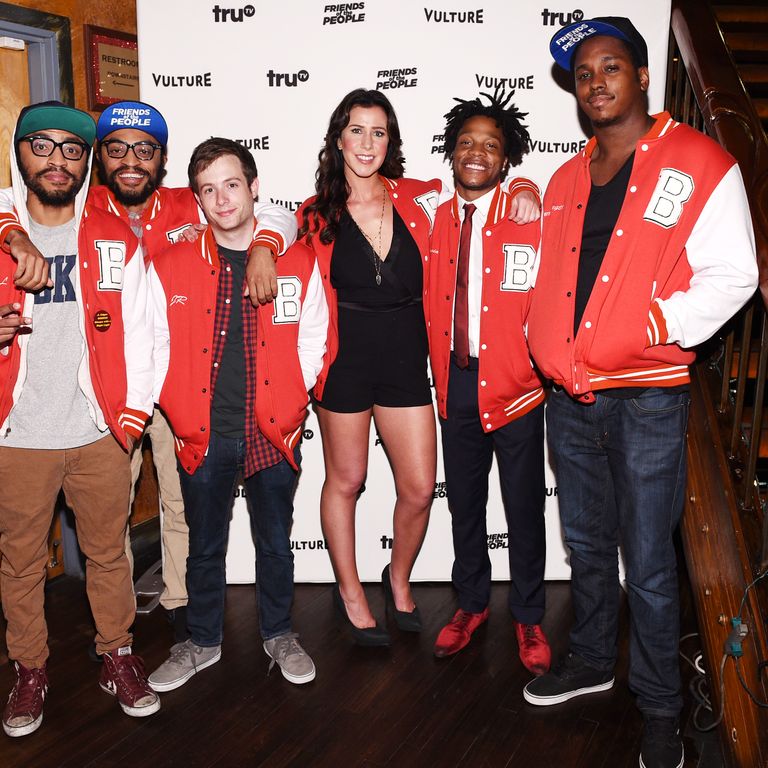 The cast of Friends of the People decked out in their letterman jackets.