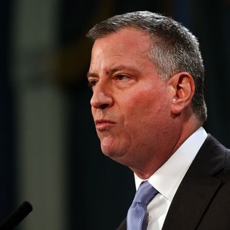 NEW YORK, NY - JANUARY 16: New York City Mayor Bill de Blasio speaks at a news conference on January 16, 2014 in New York City. In the wake of a series of recent pedestrian fatalities, the mayor announced today the 