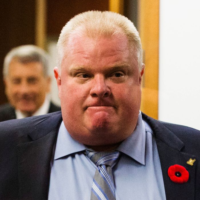 Toronto Mayor Rob Ford reacts to a video released of him by local media at City Hall in Toronto, November 7, 2013. Ford admitted on Tuesday he has smoked crack cocaine, probably 