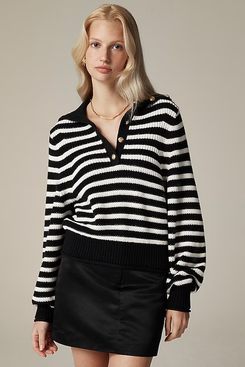 J.Crew Ribbed Cotton Button-Collar Sweater in Stripe