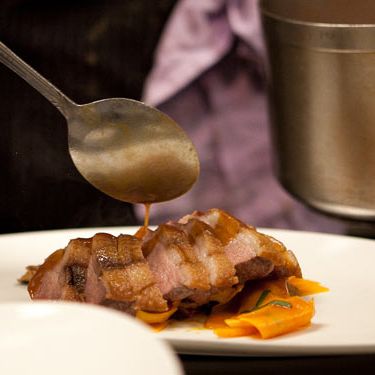 Roasted duck breast with a butternut squash-shiitake kimchee (pairing: Stateside Saison from Stillwater Artisanale Ales)