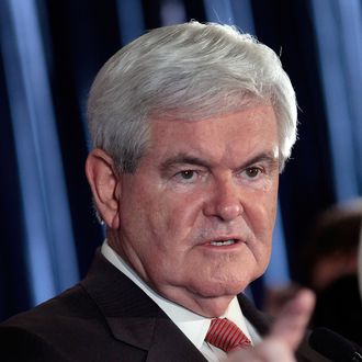 Republican presidential candidate, former Speaker of the House Newt Gingrich speaks during a primary night rally January 21, 2012 in Columbia, South Carolina. 