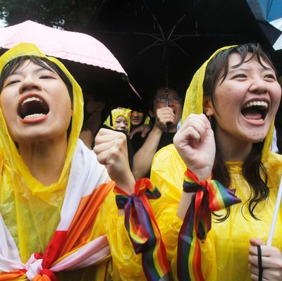 People in Taiwan celebrate the legalization of same-sex marriage.