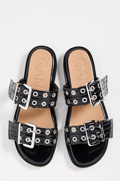 Ganni Buckle Two-Strap Sandals