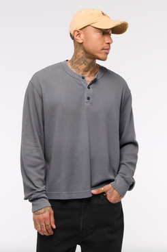 Abercrombie Long-Sleeve Grid Waffle Cropped Henley