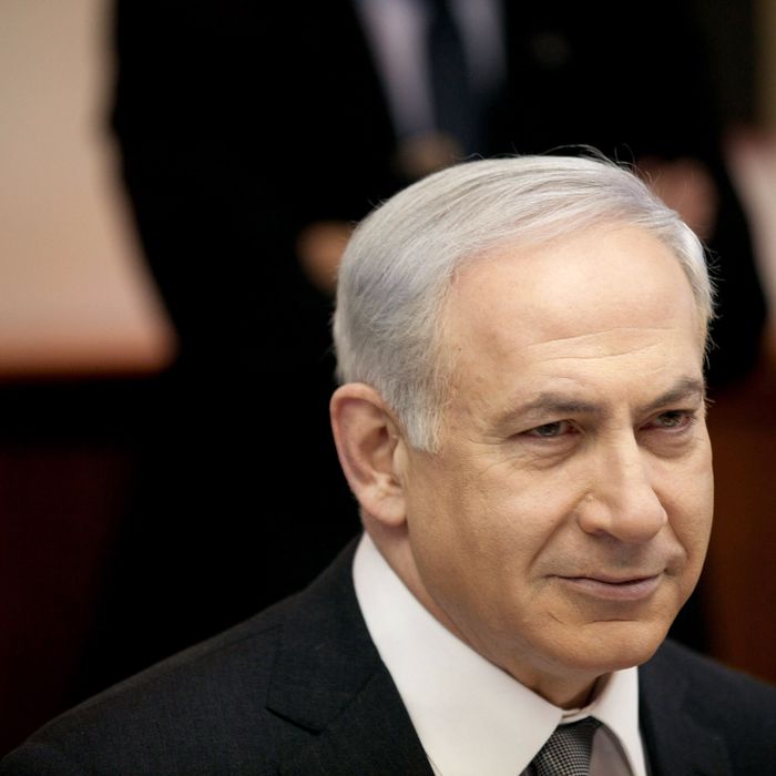 Israeli Prime Minister Benjamin Netanyahu heads the weekly cabinet meeting in his offices on March 18, 2012