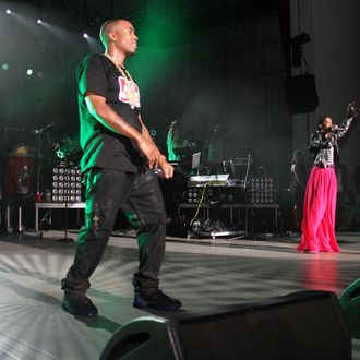 Nas & Lauryn Hill pictured at 2012 Rock The Bells Day Two music festival at the PNC Bank Arts Center on September 2, 2012 in Holmdel, New Jersey.