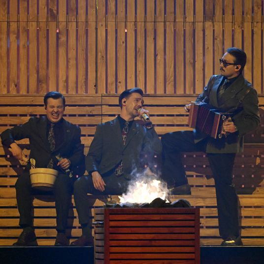 Finnish Group Kaj representing Sweden with the song 