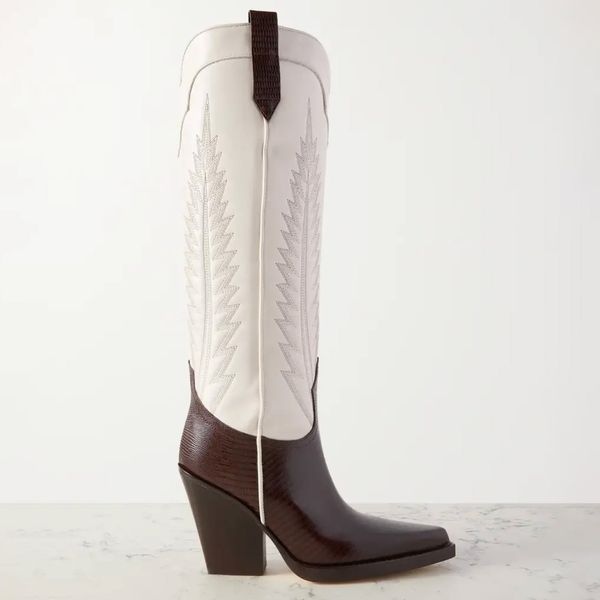 Paris Texas El Dorado Embroidered Lizard-Effect Leather Cowboy Boots