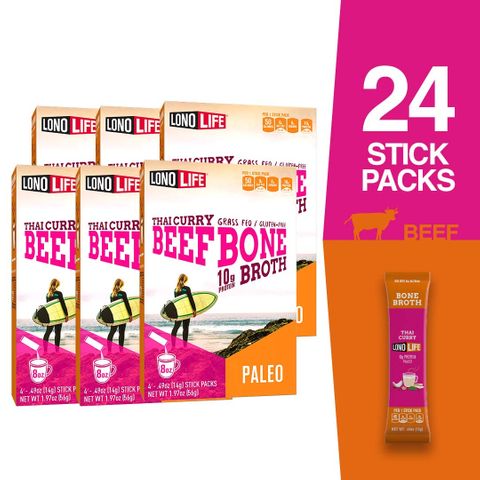 LonoLife 24-pack Thai Curry Beef Bone Broth Powder