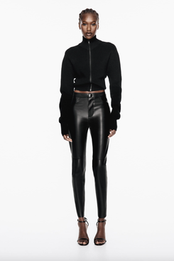 Zara, Pants & Jumpsuits, Bloggers Favorite Zara Extra Long Faux Leather  Cream Leggings
