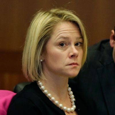 New Jersey Gov. Chris Christie's former Deputy Chief of Staff Bridget Anne Kelly waits in court for a hearing on March 11, 2014 in Trenton, New Jersey. Attorneys for Kelly and two-time campaign manager Bill Stepien are in court to try to persuade a judge not to force them to turn over text messages and other private communications to New Jersey legislators investigating the political payback scandal ensnaring Christie's administration. AFP PHOTO/Mel Evans/Pool (Photo credit should read MEL EVANS/AFP/Getty Images)