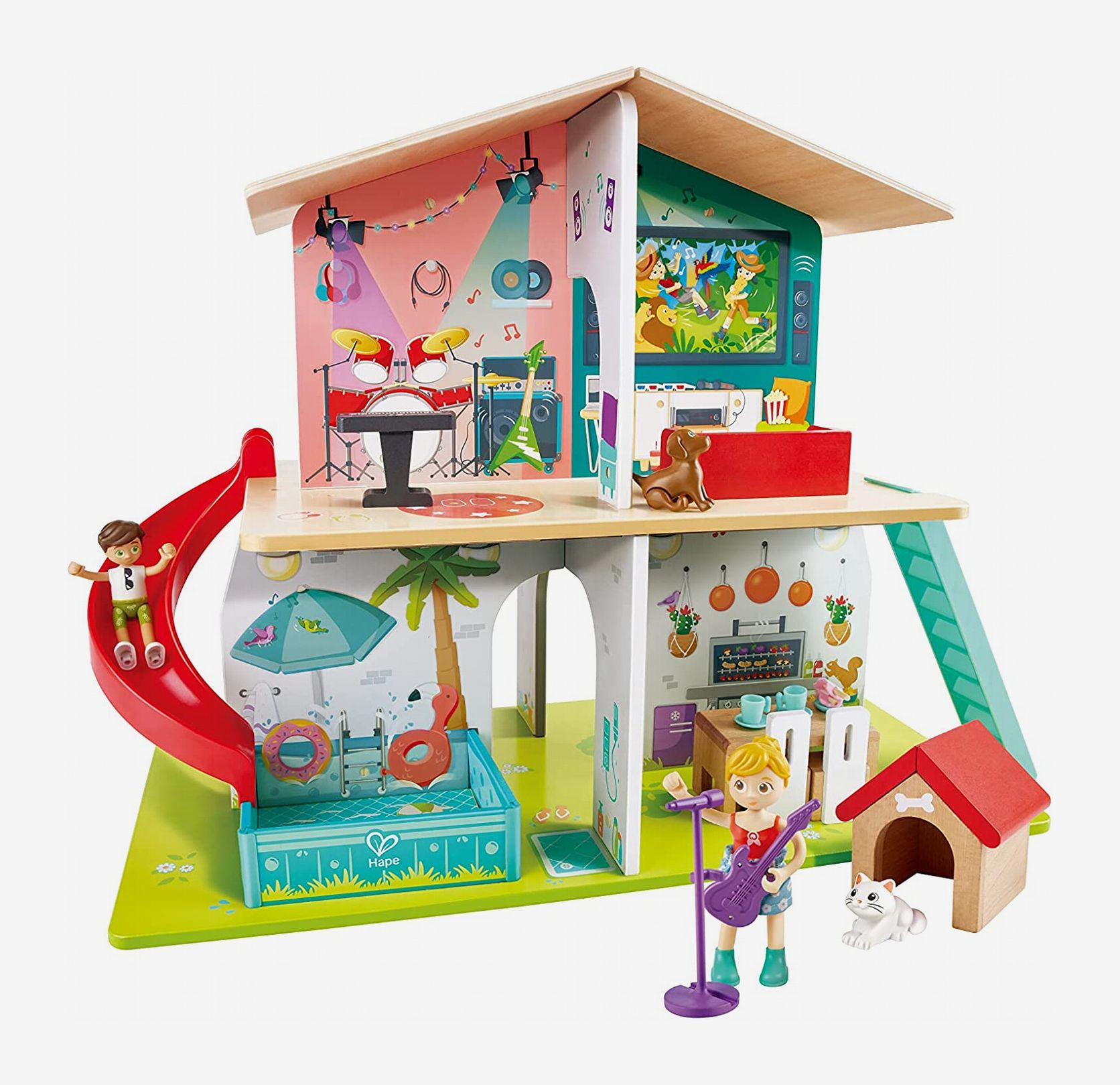 Hape Little Room Pretend Play 3 Story Wooden Doll House W/ Light