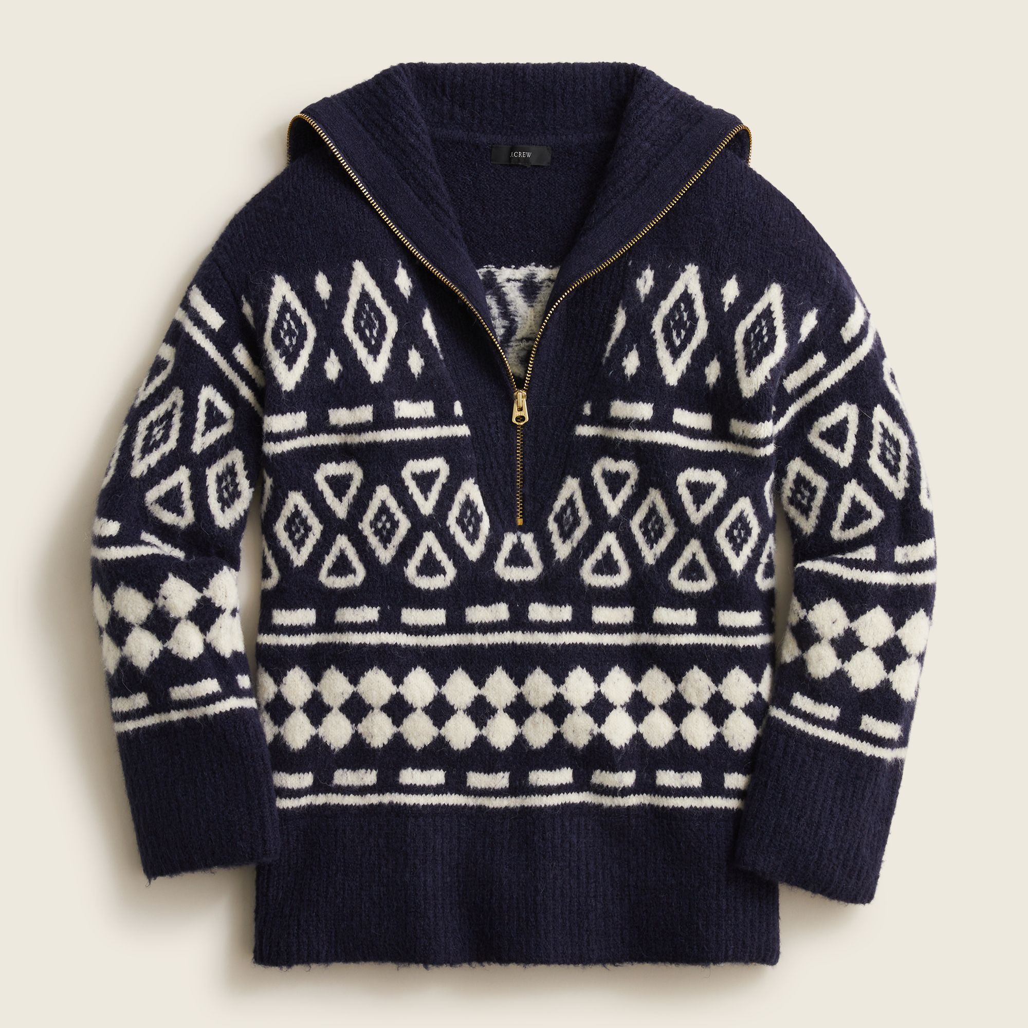 Relaxed Half-Zip Sweater in Geometric Knit