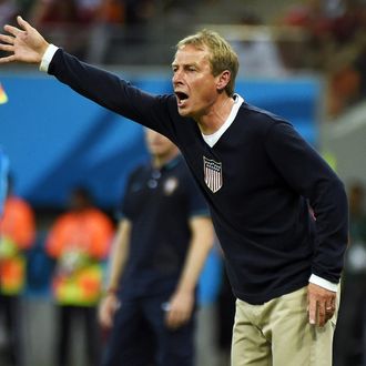 US German coach Juergen Klinsmann reacts during a Group G football match between USA and Portugal at the Amazonia Arena in Manaus during the 2014 FIFA World Cup on June 22, 2014. 