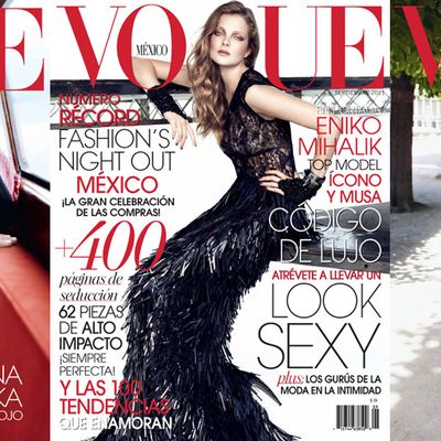 From left: Anna Jagodzinska, Eniko Mihalik, and Isabeli Fontana on the September covers of <em>Vogue</em> Mexico.