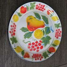 Vintage Large Enamelware Tray With Fruit Pattern