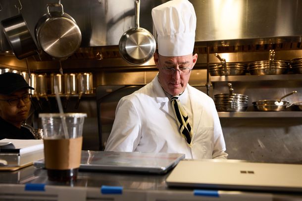 Chef Mark Ladner inside the soon-to-reopen Babbo restaurant in Manhattan, Aug. 21, 2025. (Colin Clark/The New York Times)