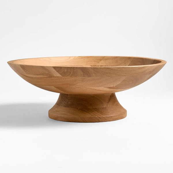 Crate & Barrel Madeira Oak Wood Tall Footed Serving Bowl