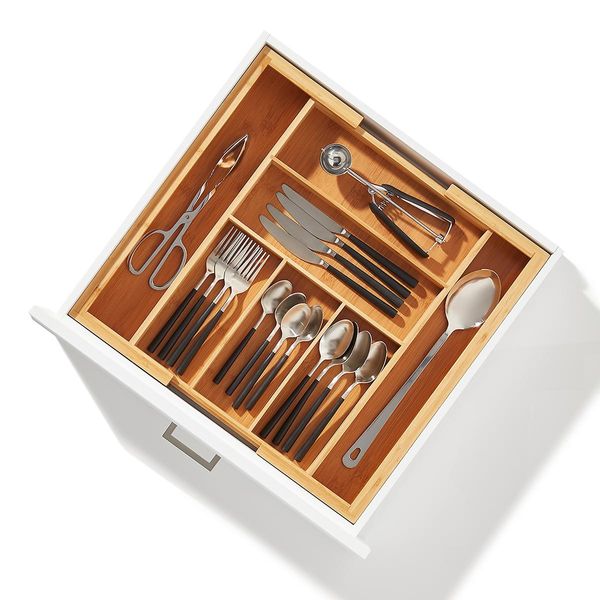 The Container Store Expandable Bamboo Silverware Tray