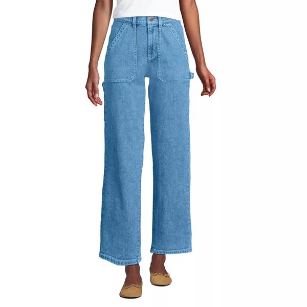 Lands' End Women's Soft Denim High Rise Utility Cargo Ankle Jeans