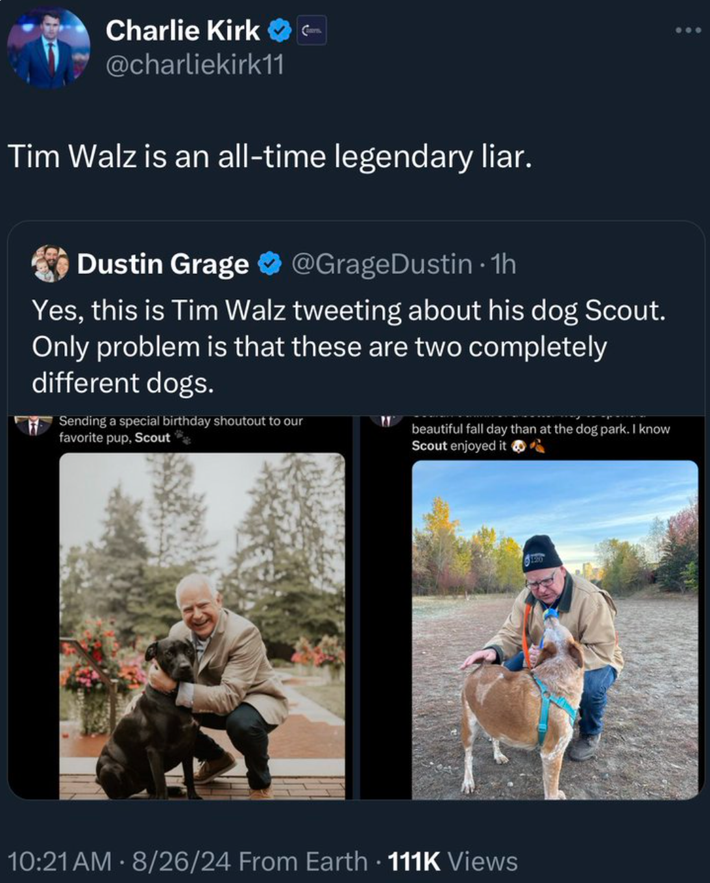 R.I.P. to MAGA’s Tim Walz Dog-Replacement Conspiracy Theory