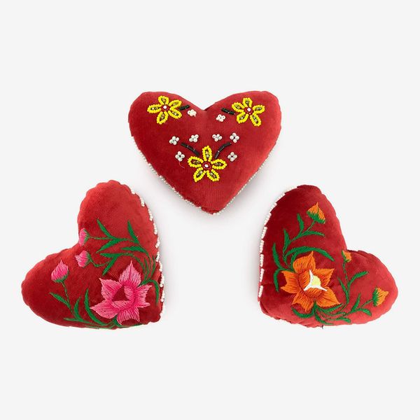 Polish Crafts Large Hand-Embroidered Velvet Heart Shaped Pin Cushion for Sewing
