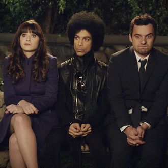 NEW GIRL: Music royalty Prince (C) makes a special guest appearance