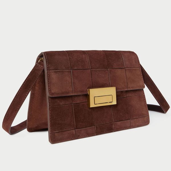 Loeffler Randall Delphine Espresso Woven Suede Shoulder Bag