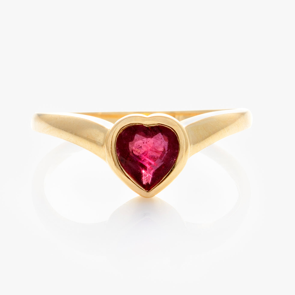 Local Eclectic Solid Gold Bezel Set Ruby Heart Ring