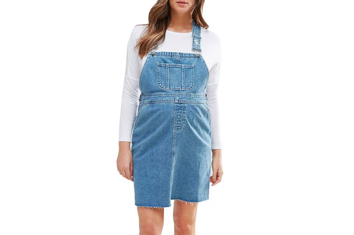 maternity denim overall dress