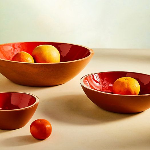 Terrain Color Drop Wood + Enamel Serving Bowl - Orange, Medium