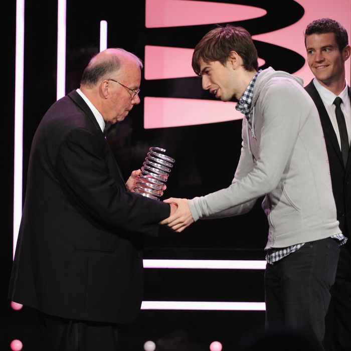 Steve Wilhite and David Karp speak onstage at the 17th Annual Webby Awards at Cipriani Wall Street on May 21, 2013 in New York City. 